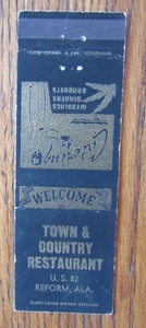 REFORM, ALABAMA MATCHBOOK COVER: TOWN & COUNTRY RESTAURANTE AÑOS 50 MATCHCOVER -D - Imagen 1 de 2
