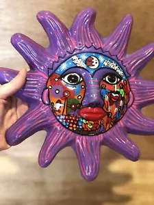 Clay Pottery Sun Face Mexican Wall Art Hand Painted Southwest Purple/Multi Decor - Imagen 1 de 7