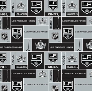 BTY NHL Hockey Los Angeles Kings Block Allover Cotton Fabric BY The YARD - Picture 1 of 1