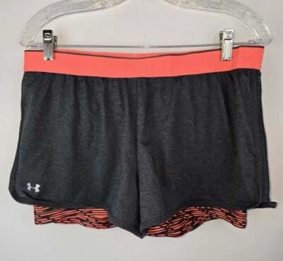 UNDER ARMOUR Shorts Women's Size Large Black & Neon Orange Layered Bike/Trac - Image 1 of 3
