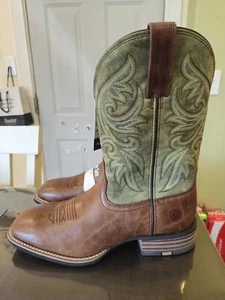 Ariat Slingshot Dark Tan/Easy Green Western Boots 10053630 Men's Size 10 D - Picture 1 of 9
