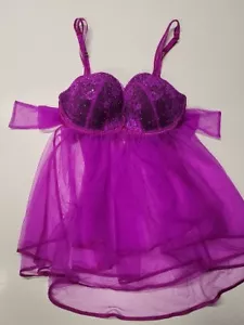 Victoria Secret Purple Satin Trim Sheer Babydoll Lingerie Top Size 34D NWT - Picture 1 of 6