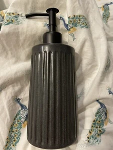 Hearth & Hand Magnolia Lotion Or Soap Dispenser Stoneware Gray Fluted - Picture 1 of 2