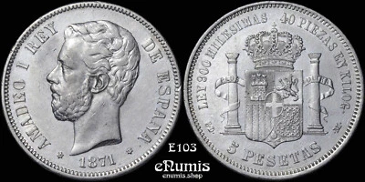 SPAIN, Amadeo I, 5 Pesetas 1871 SD-M, XF+/XF-UNC - Image 1 of 4