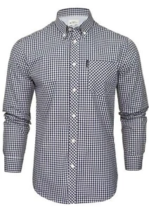 Mens Ben Sherman Button Down Long Sleeve Gingham Fine Check Shirt 59141 - Blue - Picture 1 of 2