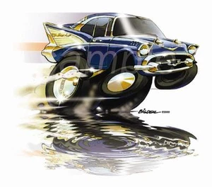 Dave Deal 1957 Hot Rod Chevy Bel Air Cartoon Car T-Shirt #4051 automotive art - Picture 1 of 1
