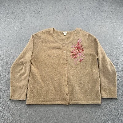 Suéter cárdigan J Jill con apliques florales abotonados mezcla de lana talla grande Foto 1 de 4