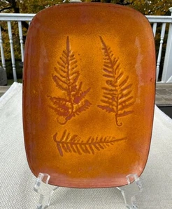 Enamel on Copper Plate - Fossilized Fern Leaf Art Signed - Picture 1 of 3