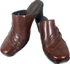 Clarks Bendables Womens Leather Double Strap Brown Slide Heel Shoe 80421 8M
