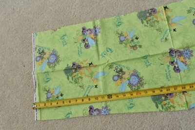 14" Long, Tink / Tinkerbelle on Green Quilt Cotton, Disney, Springs, N3366 - Image 1 of 4
