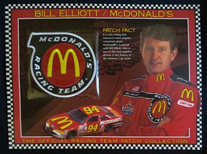 BILL ELLIOTT / McDONALD'S ~ Willabee & Ward NASCAR RACING TEAM PATCH + Info Card