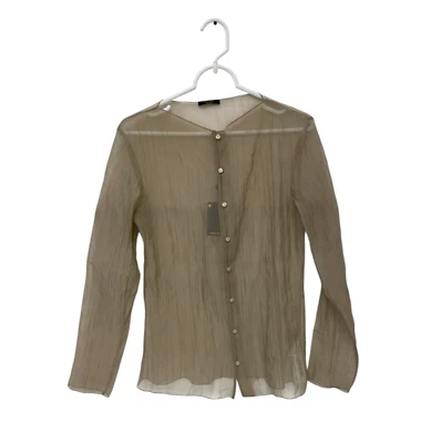 Massimo Dutti Womens Blouse Top S Beige Tan Sheer Crinkle effect 5153/755 NWT - Image 1 of 4