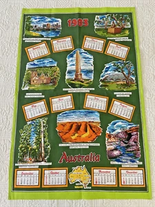 Vintage Australian Landmarks Tea Towel 1983 Calendar Pattern Birth Art Gift Idea - Picture 1 of 12