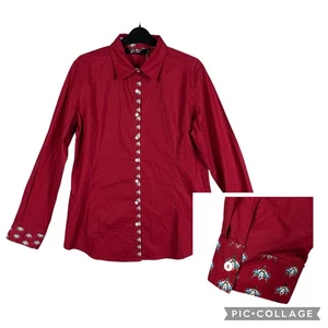 Neu mit Etikett Fallon Taylor XL Bull Skull Ranch Dress'n Maroon Perform Rodeo geknöpftes Hemd - Bild 1 von 12
