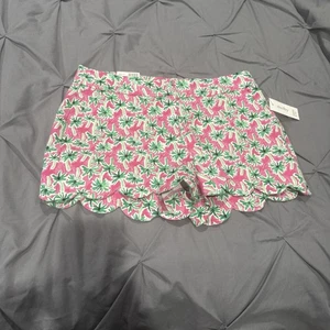 Crown & Ivy Gr. 6 Shelby Shorts Palme überbackener Saum 4" pink grün neu mit Etikett - Bild 1 von 5