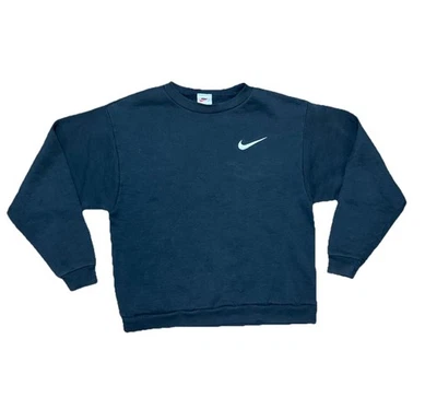 Sudadera Vintage Nike Juvenil XL Negra Bordada Logo Cuello Redondo Pullover EE. UU. Foto 1 de 4