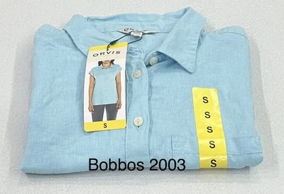 Женская блузка Orvis на пуговицах с короткими рукавами с нагрудным карманом, синяя, размер S - Изображение 1 из 4