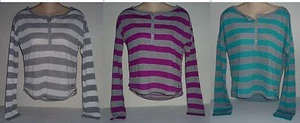 Womens AEROPOSTALE Long Sleeve Striped Loose Sheer Henley Shirt NWT #5123 - Picture 1 of 11