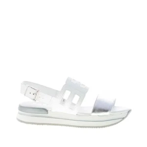 HOGAN women shoes H257 wedge sandal with white leather carved strap and silver - Picture 1 of 7