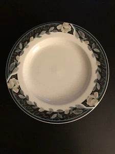 Tienshan Stoneware Floral Black Trim 8” Salad Dessert Plates Set of 4 - Picture 1 of 5