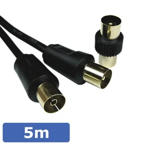 5m Coax Male to Female TV Aerial Extension Cable with FREE Adapter Black Lead - Picture 1 of 1
