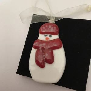 Cute Fused Glass Snowman Hanging Christmas Decoration Unique handmade Blue - Picture 1 of 4