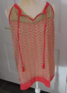 C ladies semi sheer multi color Tank top with lace trim size L - Picture 1 of 3
