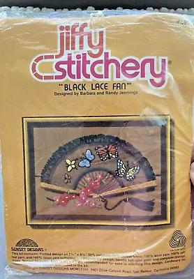 JIFFY Stitchery Crewel Bordado Kit VENTILADOR DE ENCAJE NEGRO 392 De Colección Sin Abrir • 7.69€