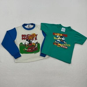 Vintage Mickey Mouse Shirt Lot of 2 Sz Youth 6 Blue Green Disney Cartoon USA 80s - Picture 1 of 16