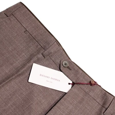 Pantalones de vestir Luciano Barbera nuevos con etiquetas talla 54 (38 EE. UU.) en mezcla de lana marrón melange Foto 1 de 4