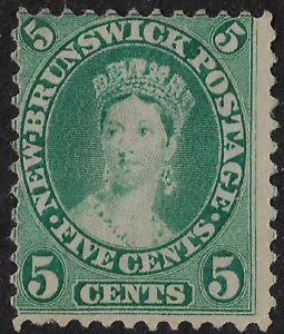 New Brunswick 1860 Chalon 5 c, Scott 8a/ SG 14, yellow-green, MNG, CV$22+(a4930 - Picture 1 of 3