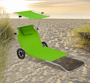 SONNENLIEGE mit Dach klappbar Strand und Transportliege Rollen Trolley faltbar - Bild 1 von 12