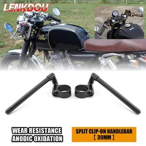 39mm Motorcycle Handlebars 7/8" Fork Clip-On Handlebars For Honda Cruiser Bobber - Picture 1 of 10