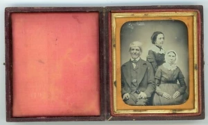 Three Person Portrait Man Woman Group Portrait Full Case 1/6 Plate Daguerreotype - Picture 1 of 3