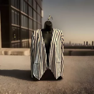 Bisou Bisou By Michele Bohbot/ Women’s Jackets & Coats Blazer White Pinstripe - Picture 1 of 9
