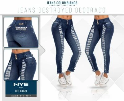 NYE JEANS COLOMBIANOS COLOMBIANOS PUSH UP AZUL LEVANTA COLA LEVANTAMIENTO DE GLÚTEOS 3 Y 5 - Imagen 1 de 3
