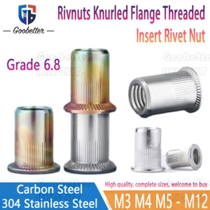M3 - M12 A2 304 Stainless Steel Rivnuts Knurled Flange Threaded Insert Rivet Nut - Picture 1 of 36