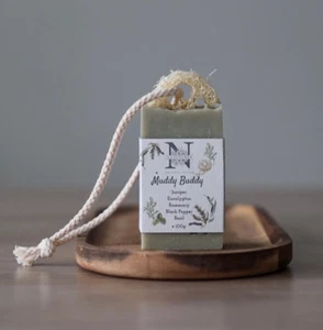 Natural Soap On The Rope With Green Clay and Loofah. A great soap for Gardeners - Picture 1 of 5