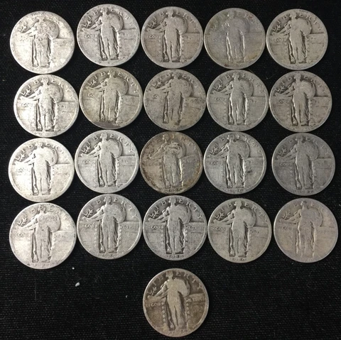 LOT OF 21 STANDING LIBERTY QUARTERS 90% JUNK SILVER 21 COINS $5.25 FACE~ 1926-S Cover