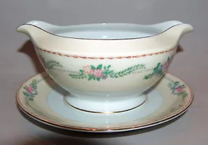 p7821: Meito Japan Vintage Gravy Boat Bowl with Underplate Floral Roses Gold - Picture 1 of 1