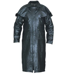 Mens Buffalo Hide Leather Motorcycle Duster Jacket Removable Cape Pockets Straps - Picture 1 of 1