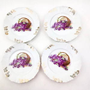 Antique JSV Germany Porcelain Dessert plate Set of 4 Basket of Violets - Picture 1 of 8