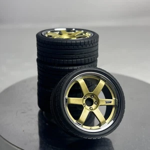 Ruedas 1/18 Meko Toyota Supra 19" RAYS Volk TE37 cromadas y doradas para JDM Peako IG - Imagen 1 de 3