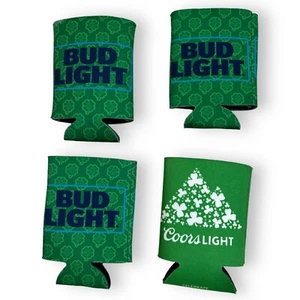 Lot 4 Bud-Light Coors Shamrock Green Koozie Coozie Beer Can Holder St Patrick's - Picture 1 of 2