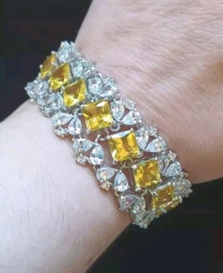 NEW! LIMITED EDITION! HSN Suzanne Somers Canary Yellow CZ Bracelet 925 Silver - Picture 1 of 5