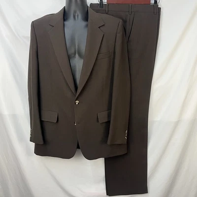 TRAJE VINTAGE PALM BEACH MARRÓN OSCURO TEJIDO POLIÉSTER 2 PIEZAS 43" PECHO 36X33 Foto 1 de 4