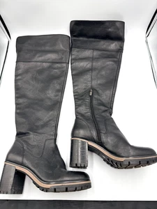 Vince Camuto Dasemma Black Pebbled Leather Tall Chunky Boot Size 7.5 - Picture 1 of 9