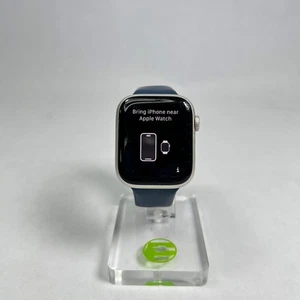 GPS Only Apple Watch Series 7 45MM Silver Aluminum Blue Sport Band A2474 - Picture 1 of 6