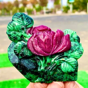 175G Natural Red and Green Treasure Quartz Rose Hand Carved Crystal Restoration - Picture 1 of 18