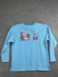 Quacker Factory Sweater Womens Large Patriotic Embroidered Fireworks USA America - Picture 1 of 8